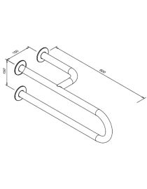Pevné madlo pro osoby se zdravotním postižením, 3-podpěrné pravé, 600 mm, bílá ocel