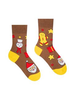 Veselé ponožky "Vánoční čas je Christmas time" - hnědé dětské