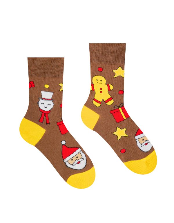 Veselé ponožky "Vánoční čas je Christmas time" - hnědé dětské