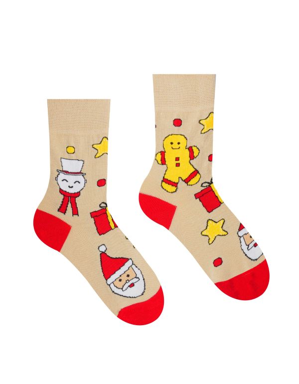 Veselé ponožky "Vánoční čas je Christmas time" - béžové dětské