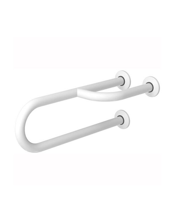 Pevné madlo pro osoby se zdravotním postižením, 3-podpěrné pravé, 600 mm, bílá ocel