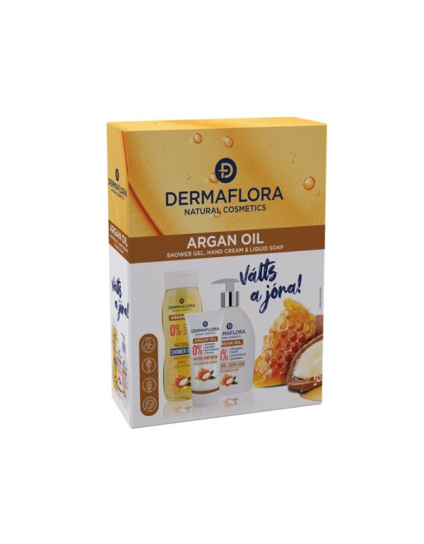 Dárková sada Dermaflora 0% (tekuté mýdlo + krém na ruce + sprchový gel) s arganovým olejem