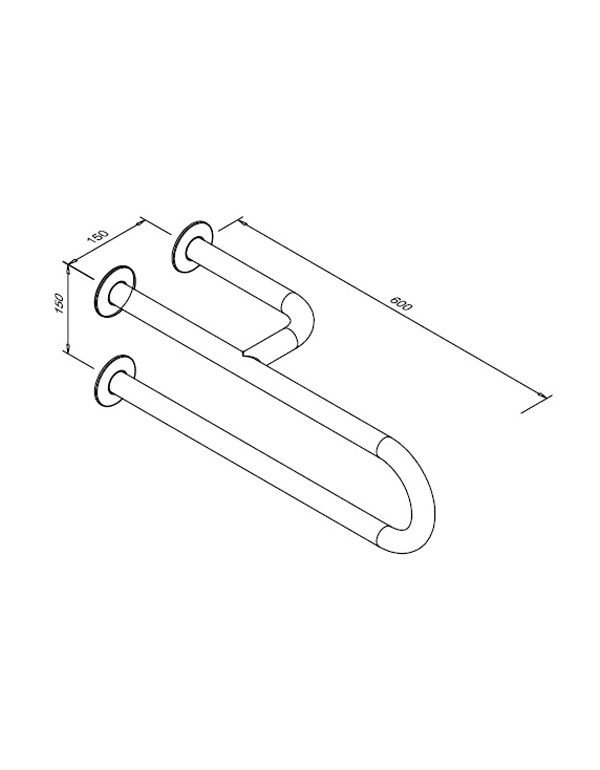 Pevné madlo pro osoby se zdravotním postižením, 3-podpěrné pravé, 600 mm, bílá ocel