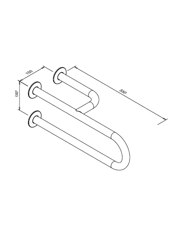 Pevné madlo pro osoby se zdravotním postižením, 3-podpěrné pravé, 550 mm, matná nerezavějící ocel