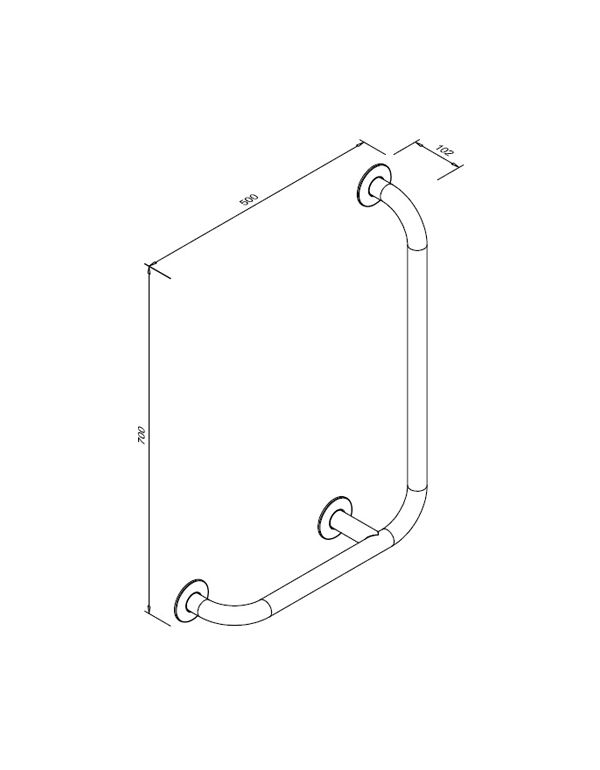 Matné pravoúhlé madlo z nerezavějící oceli pro tělesně postižené 7/5 pravé 90°