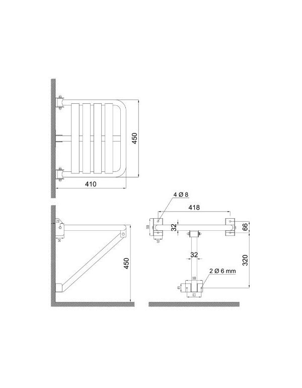 Skládací sprchové sedátko s podpěrami, matná nerezavějící ocel